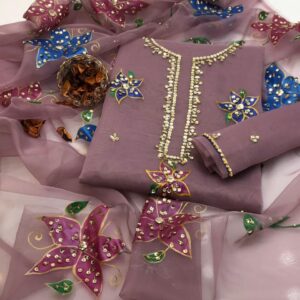 Wedding & Partywear 2PCS Heavy Organza Suit – Handmade Aari, Zari & Stone Work | Sale Mela 2K25